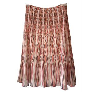 GARNET HILL Shades of Pink + Gray Ikat Midi Lined A-Line Silk Skirt Size 4